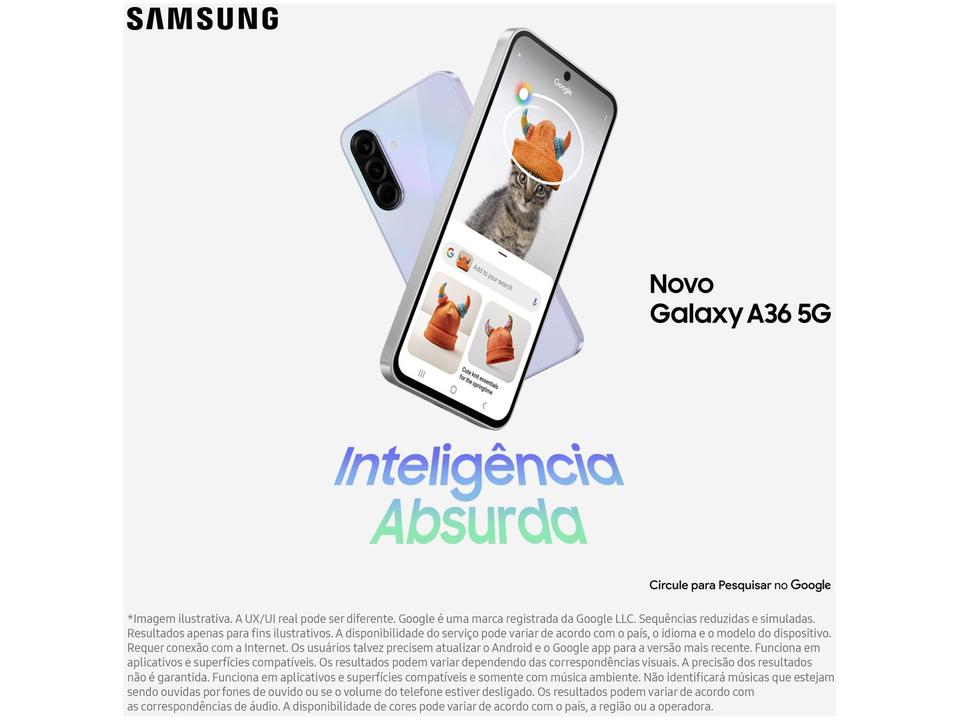 Smartphone Samsung Galaxy A36 128GB 5G 6GB RAM Preto 6,7" Câm. Tripla + Selfie 12MP - 8