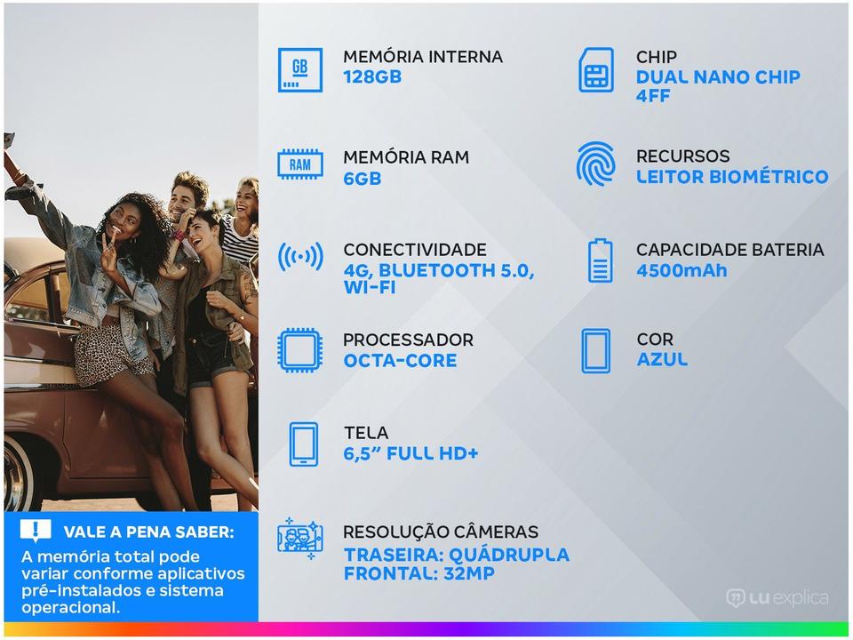 Smartphone Samsung Galaxy A52 128GB Azul 6GB RAM 6,5" Câm. Quádrupla + Selfie 32MP Dual Chip - 1