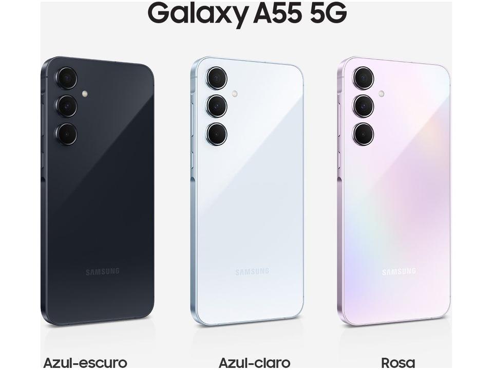 Smartphone Samsung Galaxy A55 128GB Rosa 5G 8GB RAM 6,6" Câm. Tripla + Selfie 32MP Dual Chip - 5