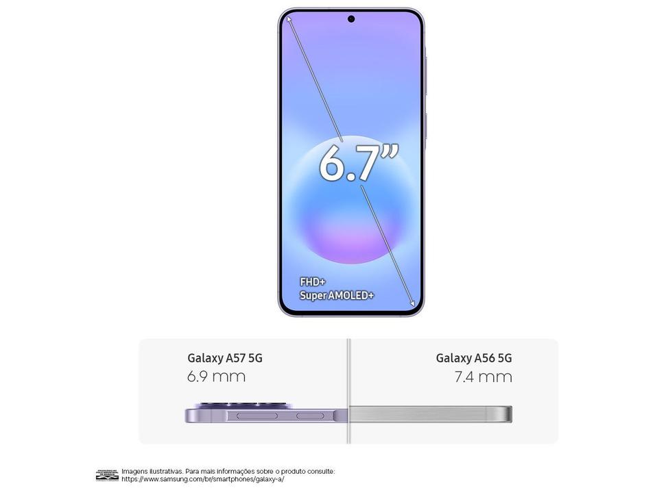 Smartphone Samsung Galaxy A57 128GB 5G 8GB RAM Lilás 6,7" Câm Tripla + Selfie 12MP - 3
