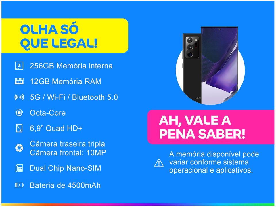 Smartphone Samsung Galaxy Note 20 Ultra 256GB Mystic Black 5G 12GB RAM 6,9" Câm. Tripla + Selfie 10MP Dual Chip - 1