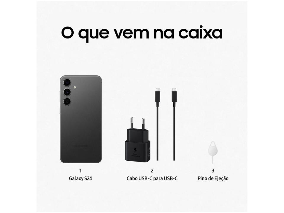 Smartphone Samsung Galaxy S24 6,2" Galaxy AI 256GB Preto 5G 8GB RAM Câm. Tripla 50MP + Selfie 12MP Bateria 4000mAh Dual Chip - 5