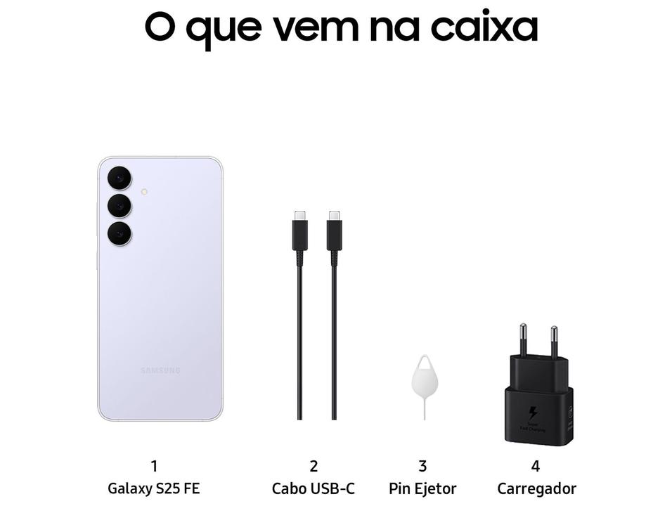 Smartphone Samsung Galaxy S25 FE 128GB 5G 8GB RAM Azul 6,7" Câm. Tripla + Selfie 12MP - 8