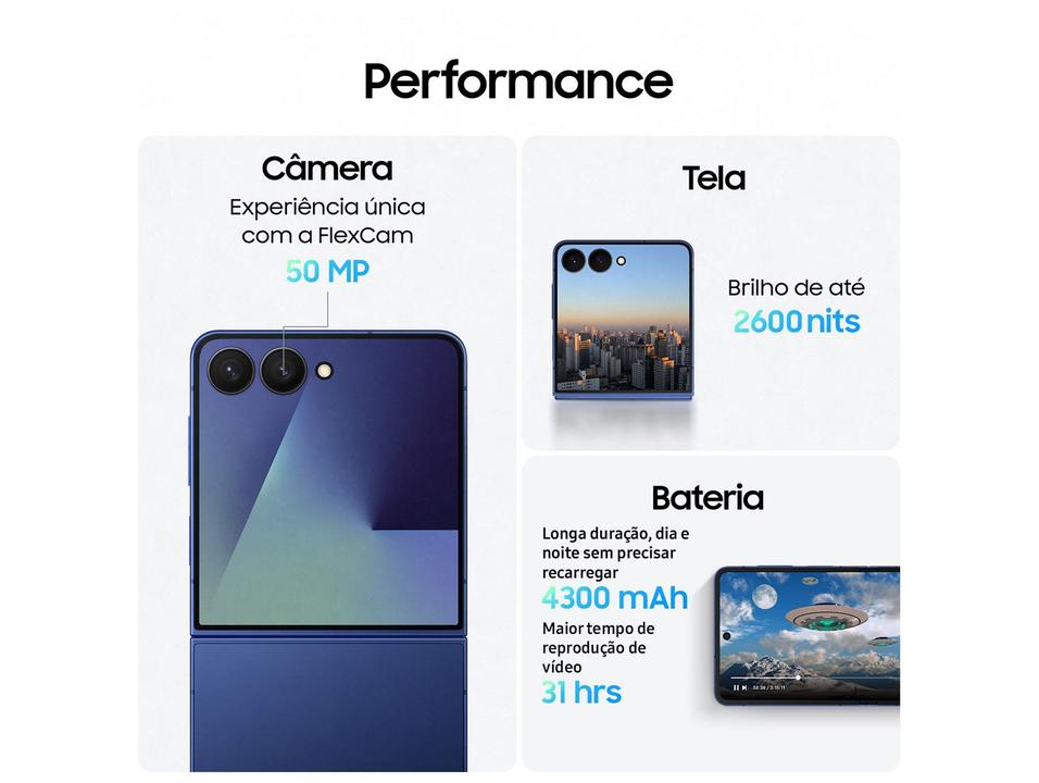 Smartphone Samsung Galaxy Z Flip7 256GB Azul 5G Tela 6,9" Câm. Dupla 50MP Galaxy AI - 4