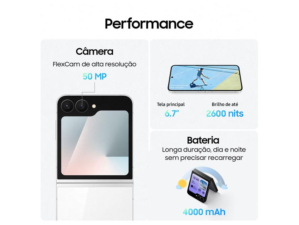 Smartphone Samsung Galaxy Z Flip7 FE 128GB Branco 5G  8GB RAM Tela 6,7" Câm. Dupla de 50MP Galaxy AI - 2