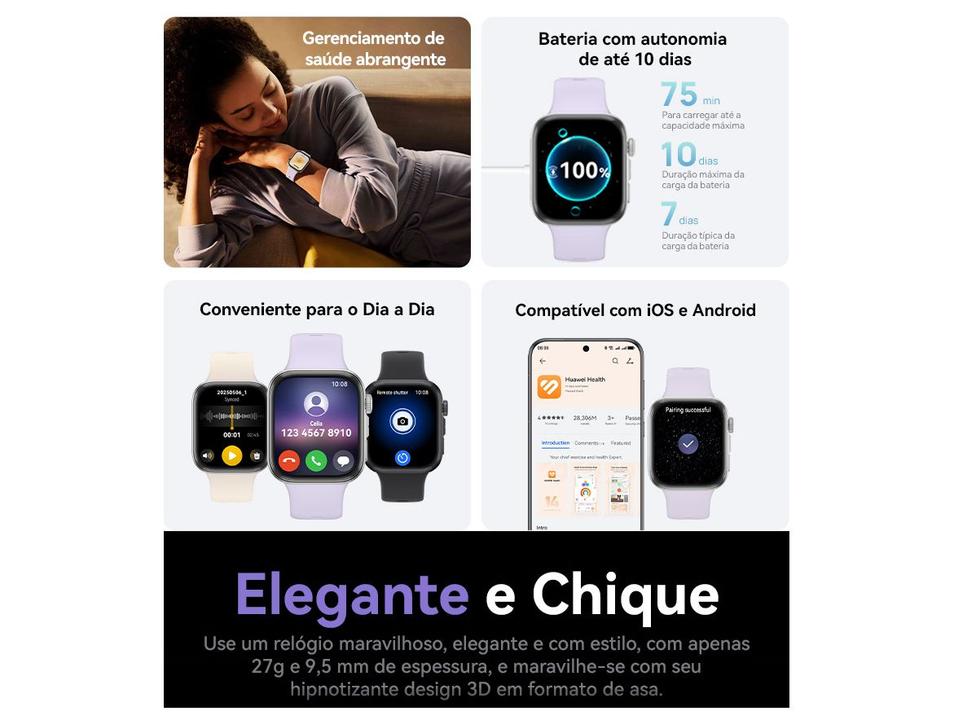 Smartwatch Huawei Watch Fit 4 Preto 4GB Bluetooth - 2