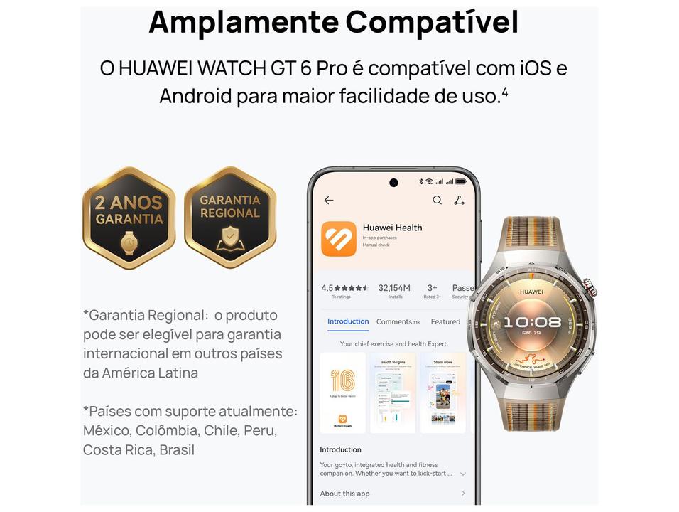 Smartwatch Huawei Watch GT 6 Pro 46mm Prata 64GB Bluetooth - 1