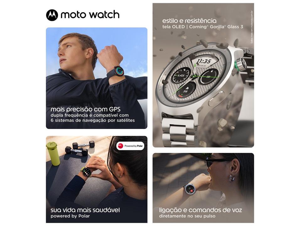 Smartwatch Motorola Moto Watch 47mm Pulseira Preta Bluetooth - 1
