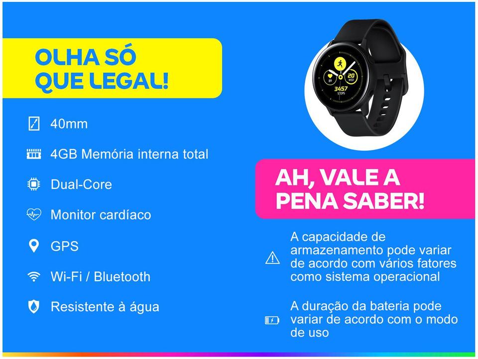 Smartwatch Samsung Galaxy Watch Active Preto - 1