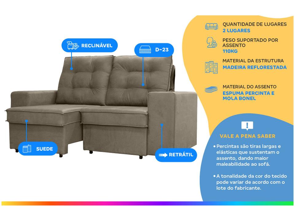 Sofá 2 Lugares Retrátil Reclinável Suede Phormatta Abbas SMP - 1