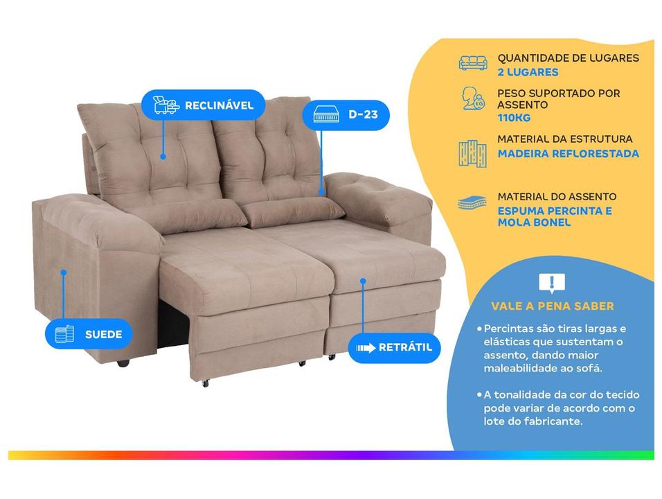 Sofá 2 Lugares Retrátil Reclinável Suede Phormatta Colômbia SMP - 3