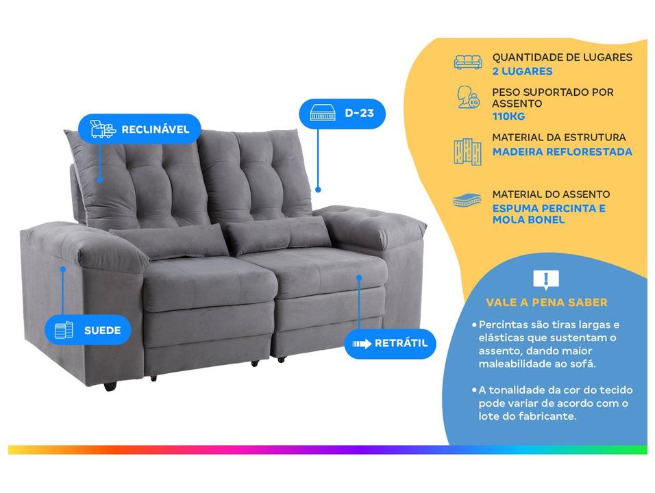 Sofá 2 Lugares Retrátil Reclinável Suede Phormatta Colômbia SMP - 3