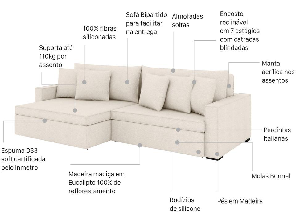 Sofá 3 Lugares Retrátil Reclinável Bouclé Mediterrâneo Peruggia Flexforma Estofados - 1