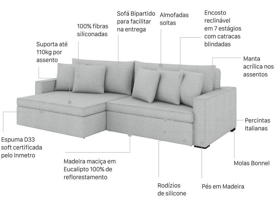 Sofá 3 Lugares Retrátil Reclinável Bouclé Mediterrâneo Peruggia - 1