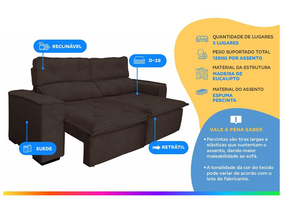 Sofá 3 Lugares Retrátil Reclinável Suede Califórnia JW Estofados - 1