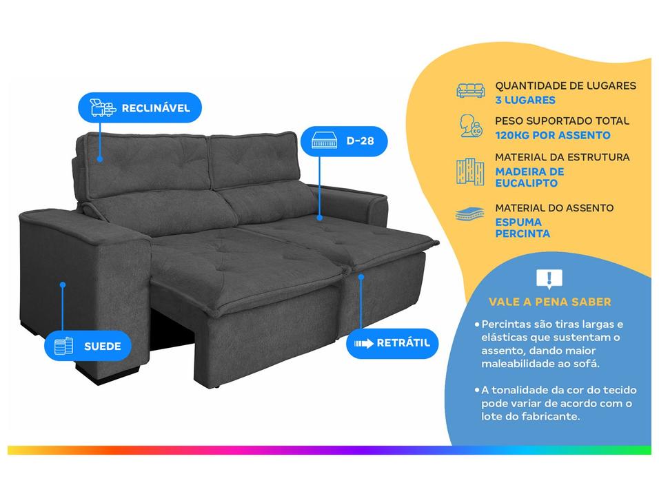 Sofá 3 Lugares Retrátil Reclinável Suede Califórnia JW Estofados - 1