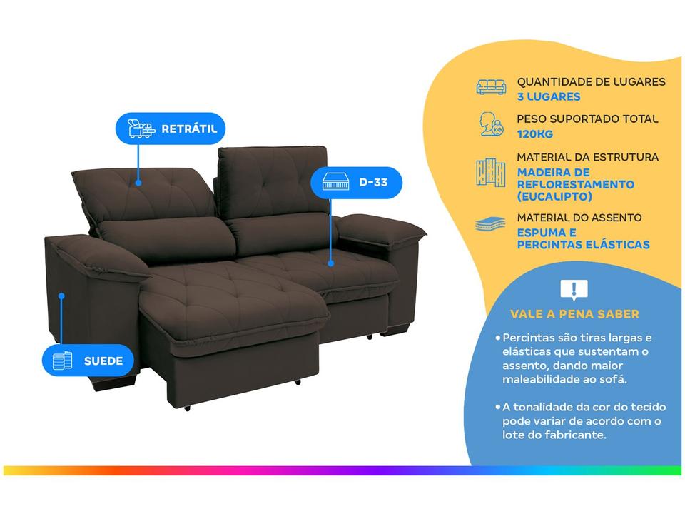 Sofá 3 Lugares Retrátil Reclinável Suede Hannover Linoforte - 1