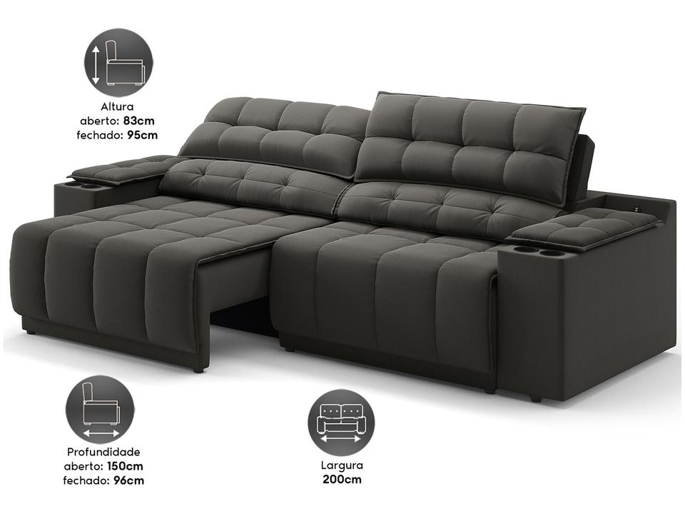 Sofá 3 Lugares Retrátil Reclinável Velosuede Quebec Next Sofás - 1