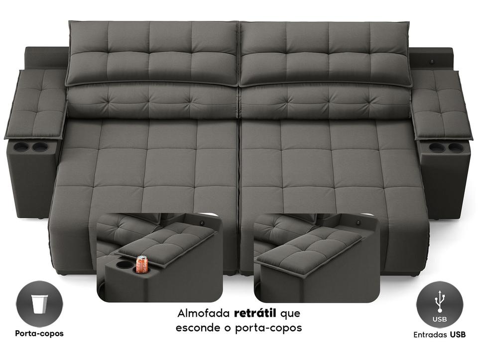 Sofá 3 Lugares Retrátil Reclinável Velosuede Quebec Next Sofás - 4