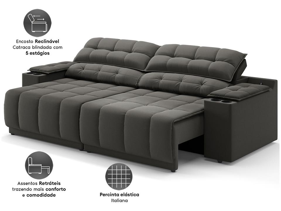 Sofá 3 Lugares Retrátil Reclinável Velosuede Quebec Next Sofás - 2
