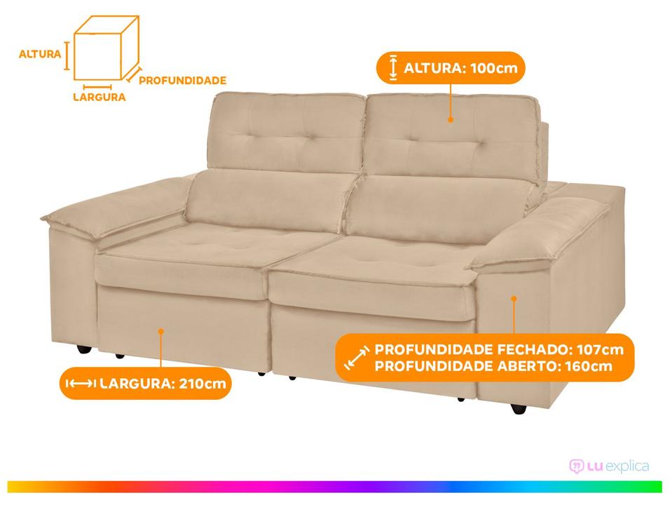 Sofá 3 Lugares Retrátil Reclinável Veludo Kratos SMP - 3