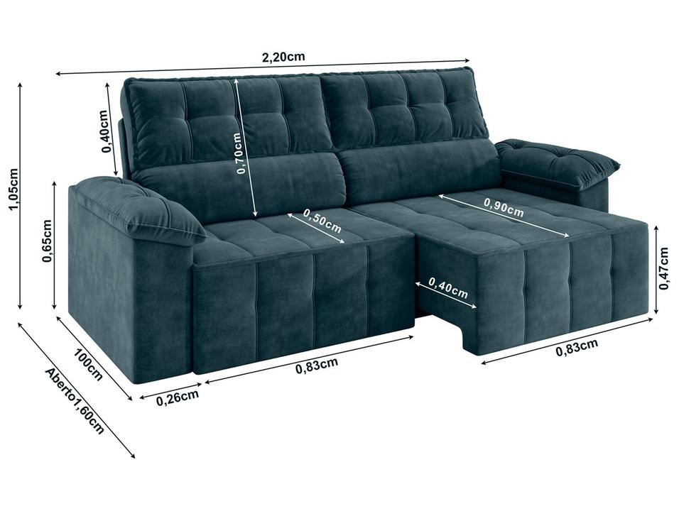 Sofá 3 Lugares Retrátil Reclinável Veludo Santorini Besthouse - 2