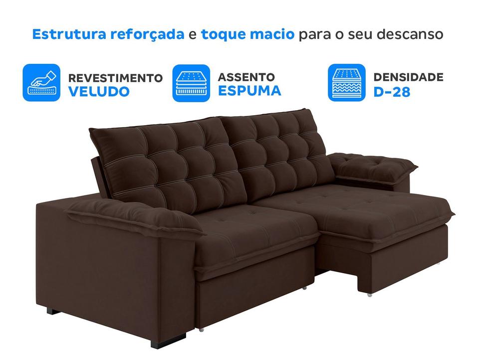 Sofá 3 Lugares Retrátil Reclinável Veludo Vancouver Besthouse - 3