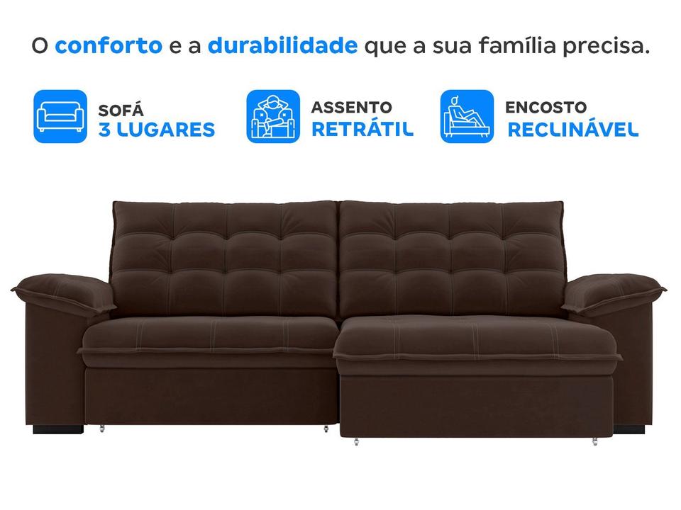 Sofá 3 Lugares Retrátil Reclinável Veludo Vancouver Besthouse - 2