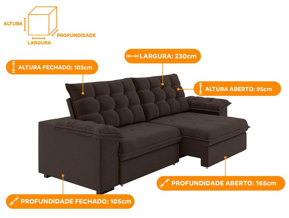 Sofá 3 Lugares Retrátil Reclinável Veludo Vancouver Besthouse - 5