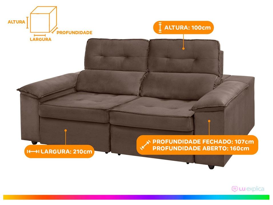 Sofá 3 Lugares Retrátil Reclinável Veludo Zeus Nordeste Flex - 4