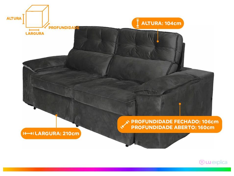 Sofá 3 Lugares Retrátil Reclinável Veludo Zeus Nordeste Flex - 3