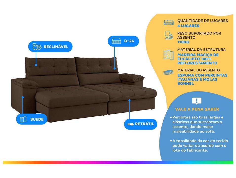 Sofá 4 Lugares Reclinável Suede Veludo Everest Flexforma Estofados - 3