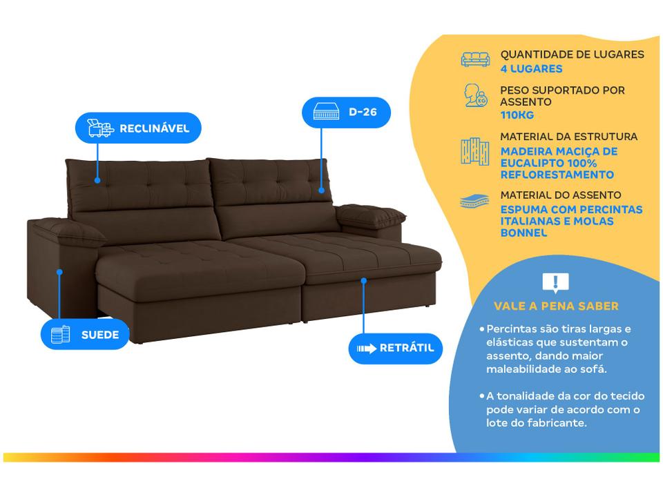 Sofá 4 Lugares Reclinável Suede Veludo Everest Flexforma Estofados - 1