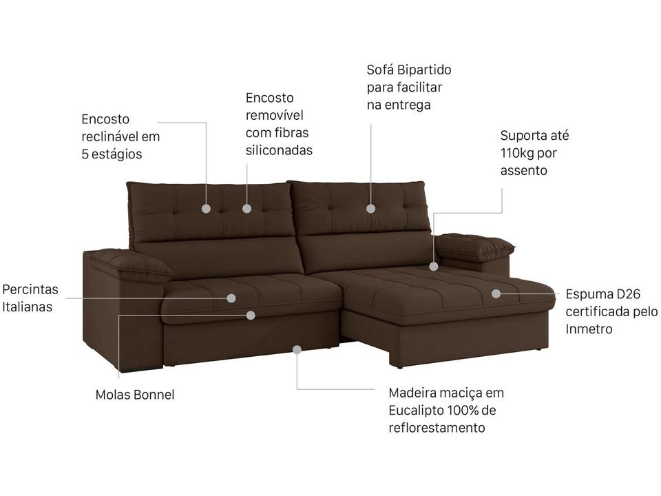 Sofá 4 Lugares Reclinável Suede Veludo Everest Flexforma Estofados - 1