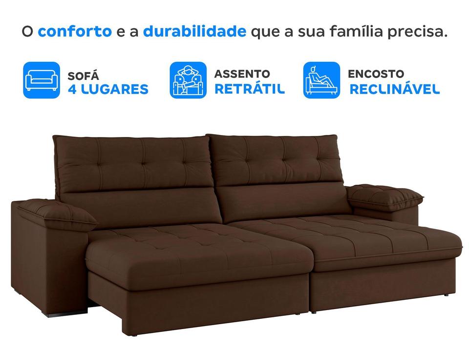 Sofá 4 Lugares Reclinável Suede Veludo Everest Flexforma Estofados - 2