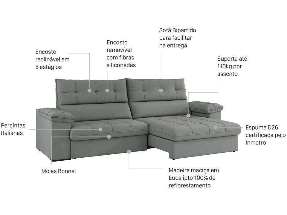 Sofá 4 Lugares Reclinável Suede Veludo Everest Flexforma Estofados - 1