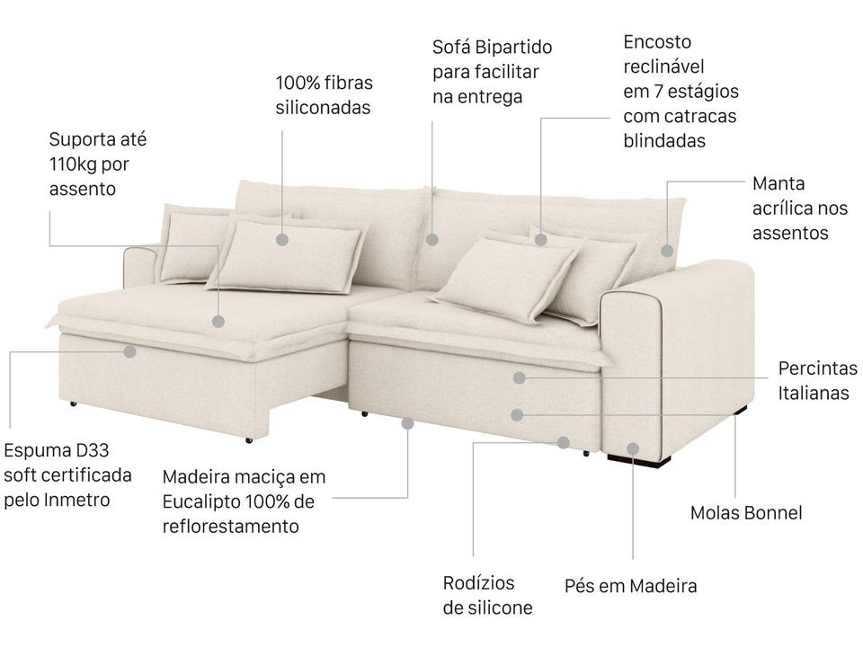 Sofá 4 Lugares Retrátil Recinável Bouclé Mediterrâneo Trentino Flexforma Estofados - 1