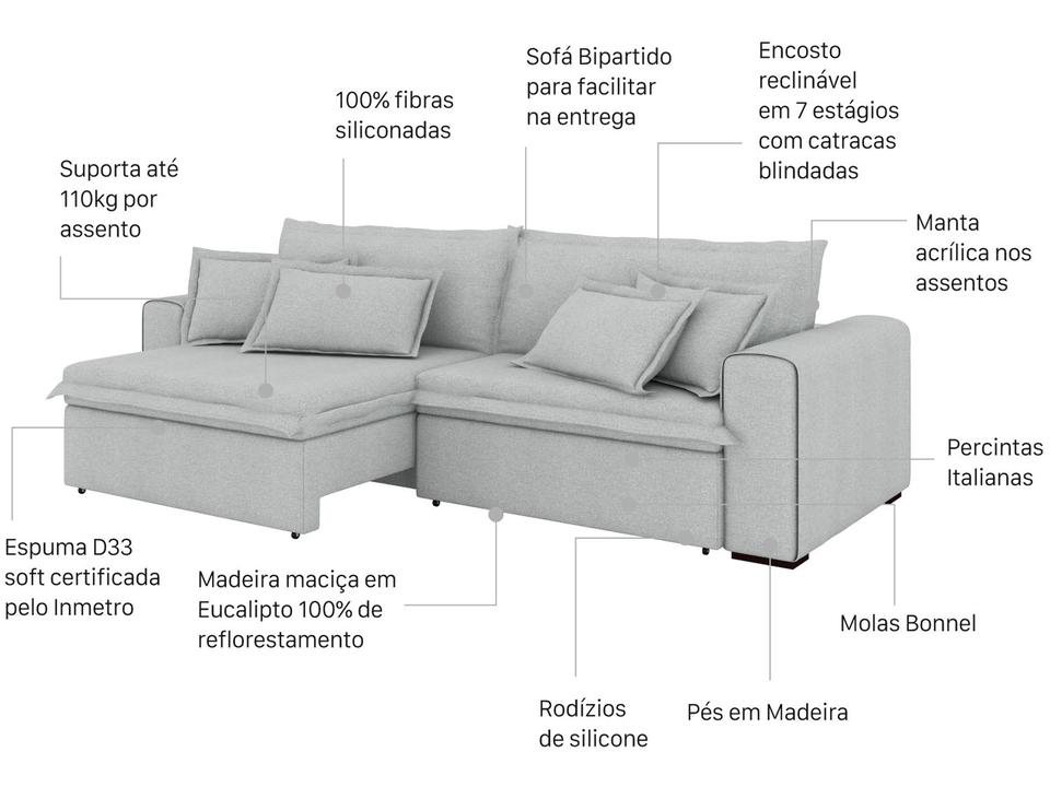 Sofá 4 Lugares Retrátil Recinável Bouclé Mediterrâneo Trentino Flexforma Estofados - 1