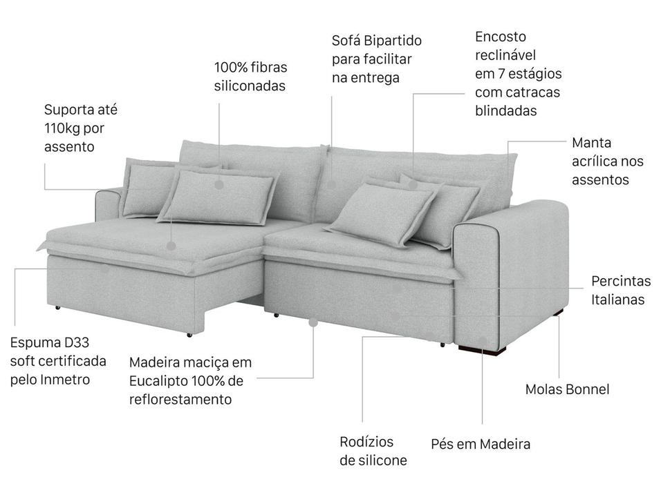 Sofá 4 Lugares Retrátil Recinável Bouclé Mediterrâneo Trentino Flexforma Estofados - 3