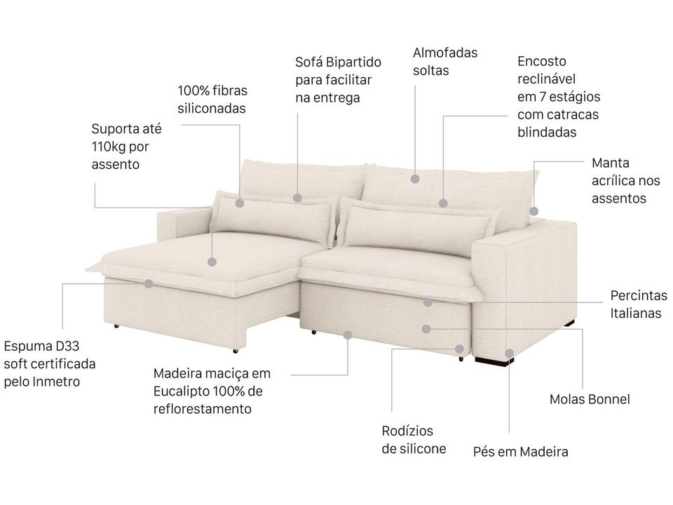 Sofá 4 Lugares Retrátil Reclinável Bouclé Mediterrâneo Bergamo Flexforma Estofados - 1