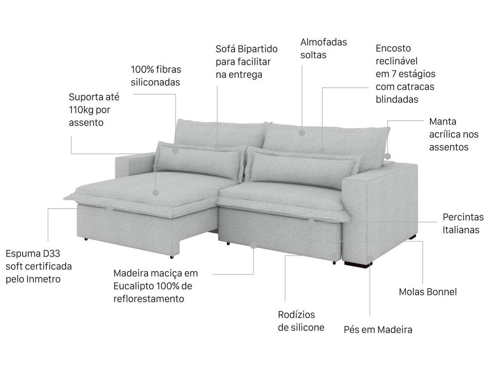 Sofá 4 Lugares Retrátil Reclinável Bouclé Mediterrâneo Bergamo Flexforma Estofados - 3