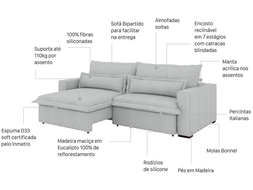 Sofá 4 Lugares Retrátil Reclinável Bouclé Mediterrâneo Bergamo Flexforma Estofados - 1
