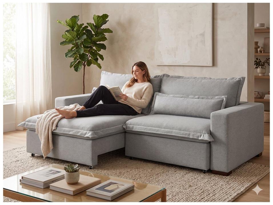 Sofá 4 Lugares Retrátil Reclinável Bouclé Mediterrâneo Bergamo Flexforma Estofados - 1