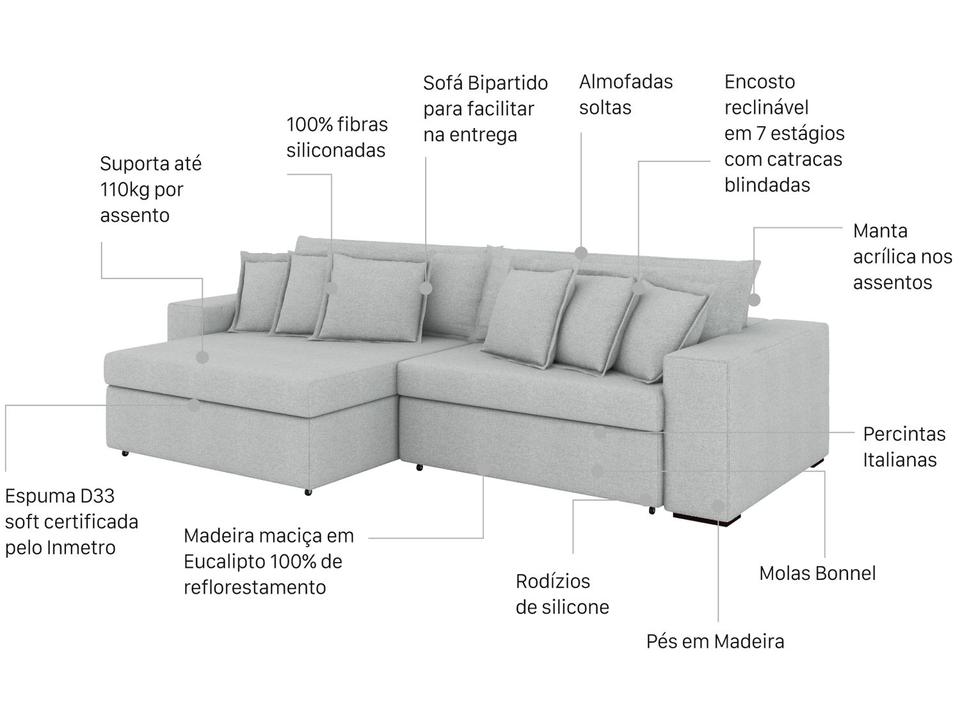 Sofá 4 Lugares Retrátil Reclinável Bouclé Mediterrâneo Parma Flexforma Estofados - 1