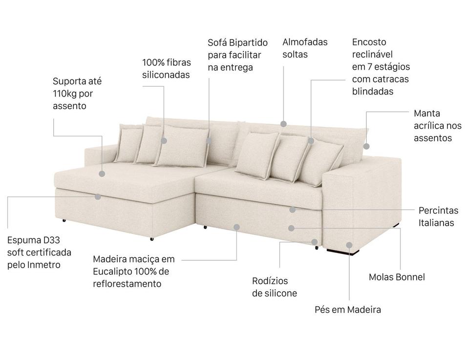 Sofá 4 Lugares Retrátil Reclinável Bouclé Mediterrâneo Parma Flexforma Estofados - 4