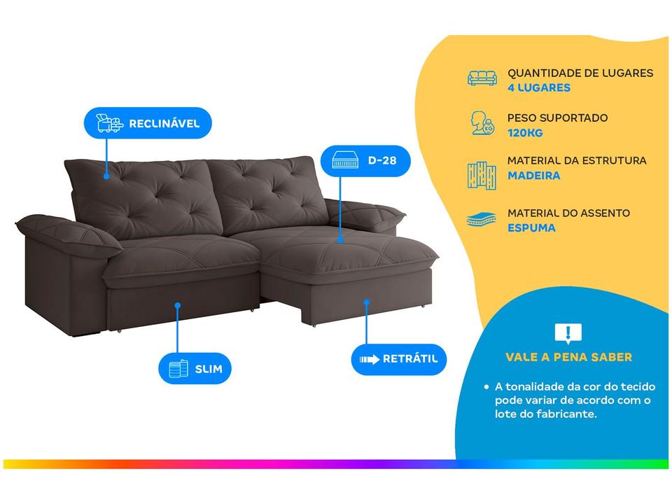 Sofá 4 Lugares Retrátil Reclinável Slim Amsterda Besthouse - 1