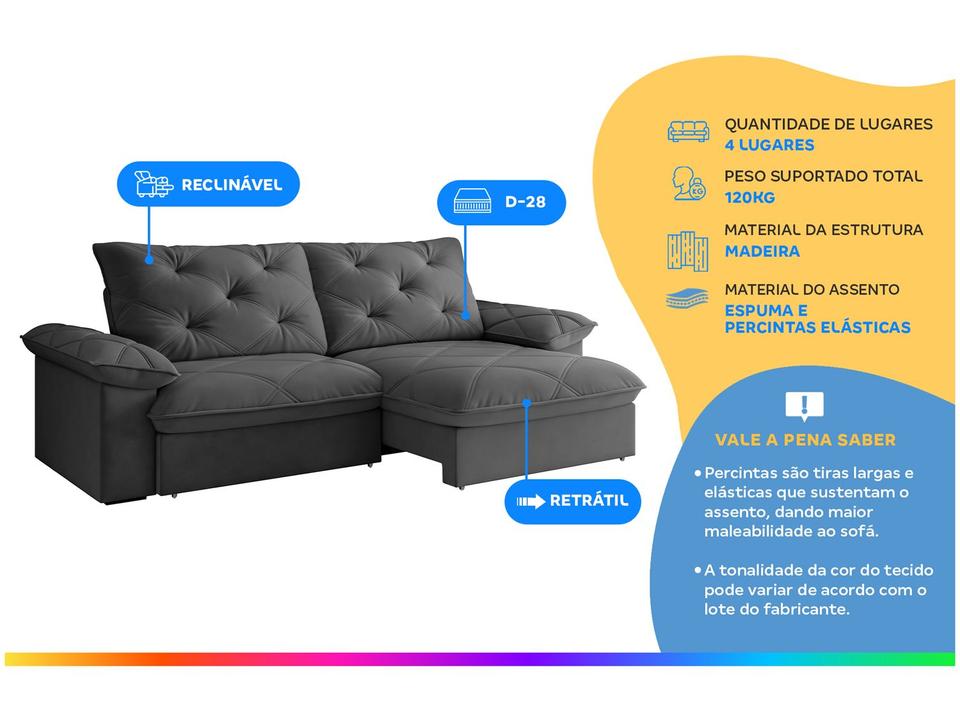 Sofá 4 Lugares Retrátil Reclinável Slim Amsterdã Besthouse - 1