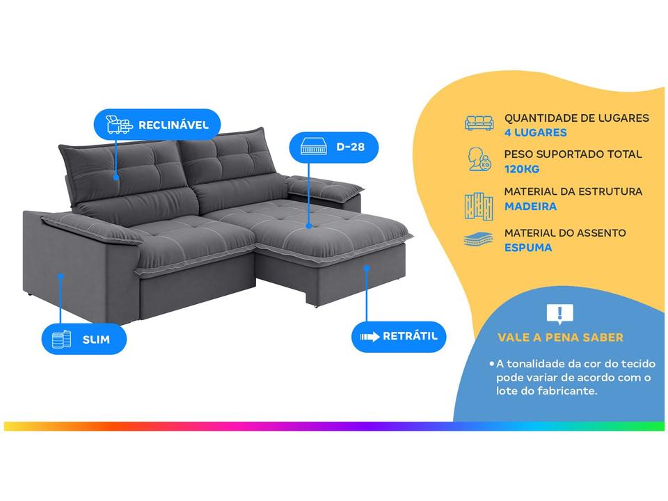 Sofá 4 Lugares Retrátil Reclinável Slim Venetto Besthouse - 1