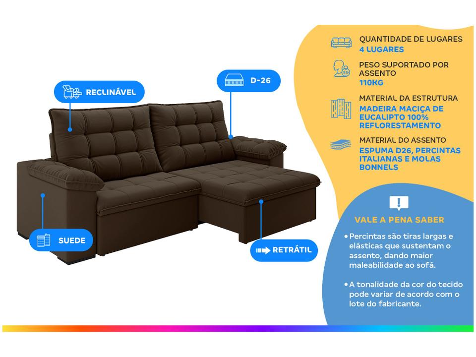 Sofá 4 Lugares Retrátil Reclinável Suede Veludo Dallas Flexforma Estofados - 1