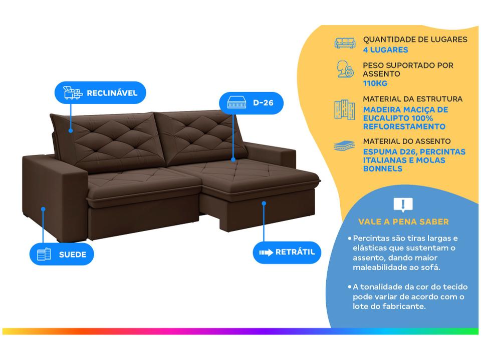 Sofá 4 Lugares Retrátil Reclinável Suede Veludo Premier Flexforma Estofados - 1